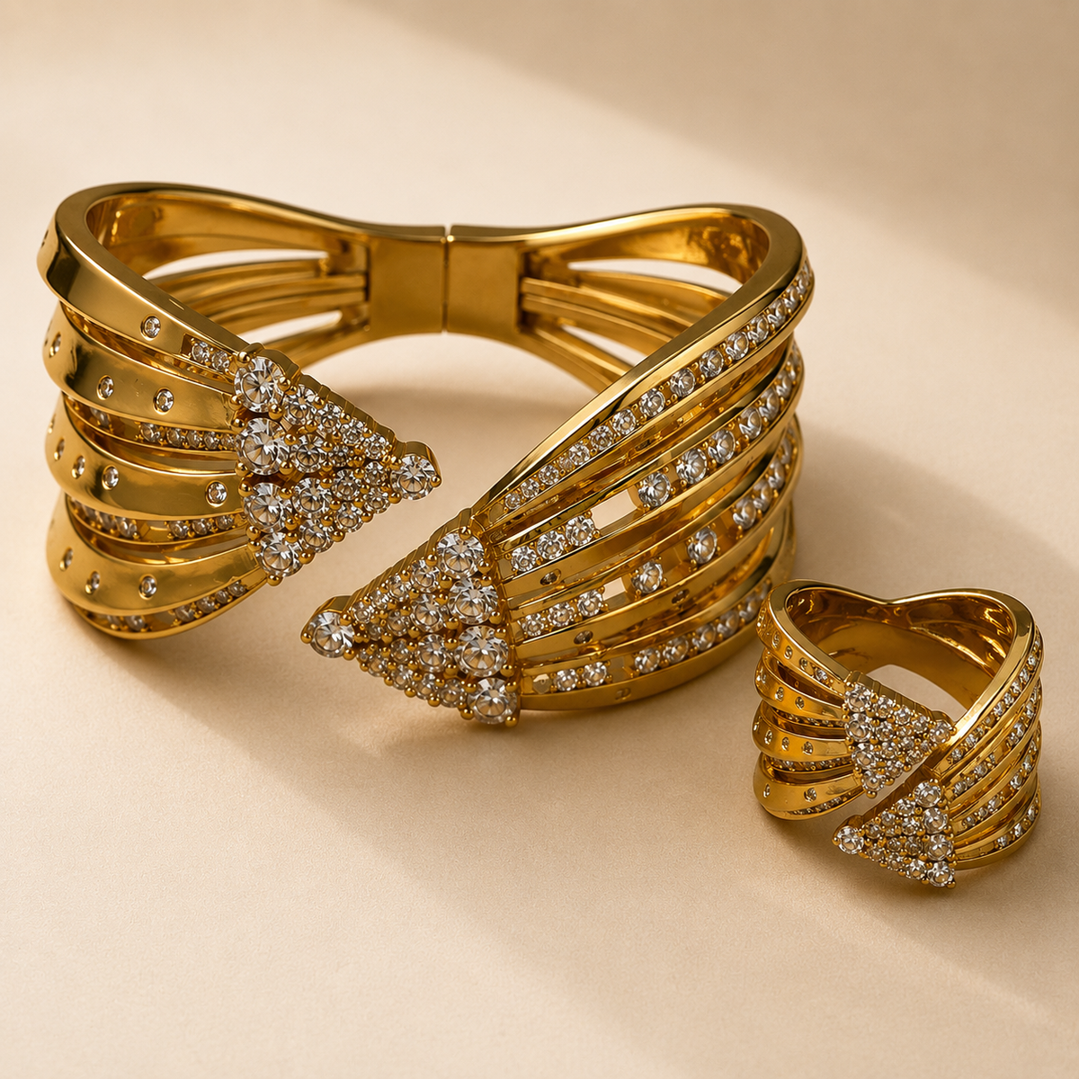 Golden Radiance Crystal Bracelet & Ring Set