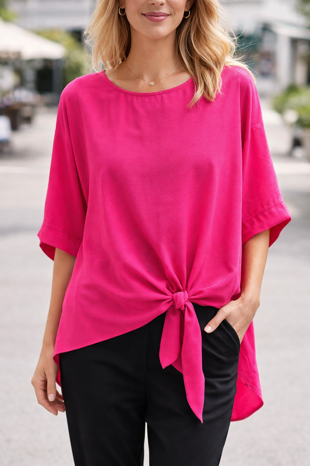 Fuchsia Front Tie Blouse