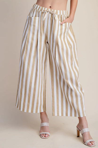 Taupe Striped Drawstring Pants