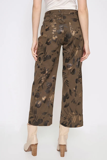 Printed Wide-Leg Cropped Jeans