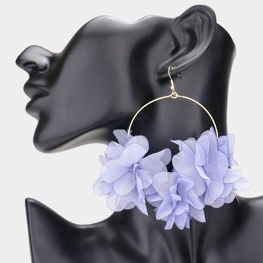 Blue Floral Fabric Cluster Hoops