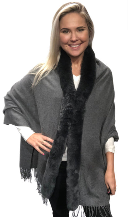 Faux Fur Trim Shawl (3 Colors)