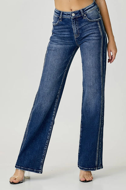 Mid Rise Straight Leg Jeans