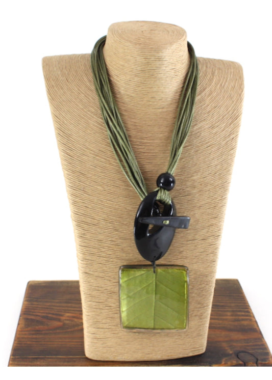 Olive Horizon Pendant Necklace