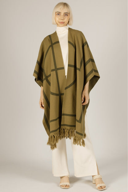 Sage Geometric Fringe Shawl