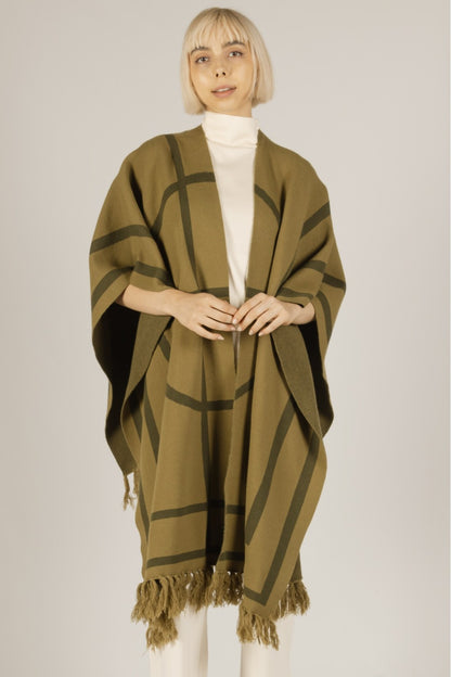 Sage Geometric Fringe Shawl