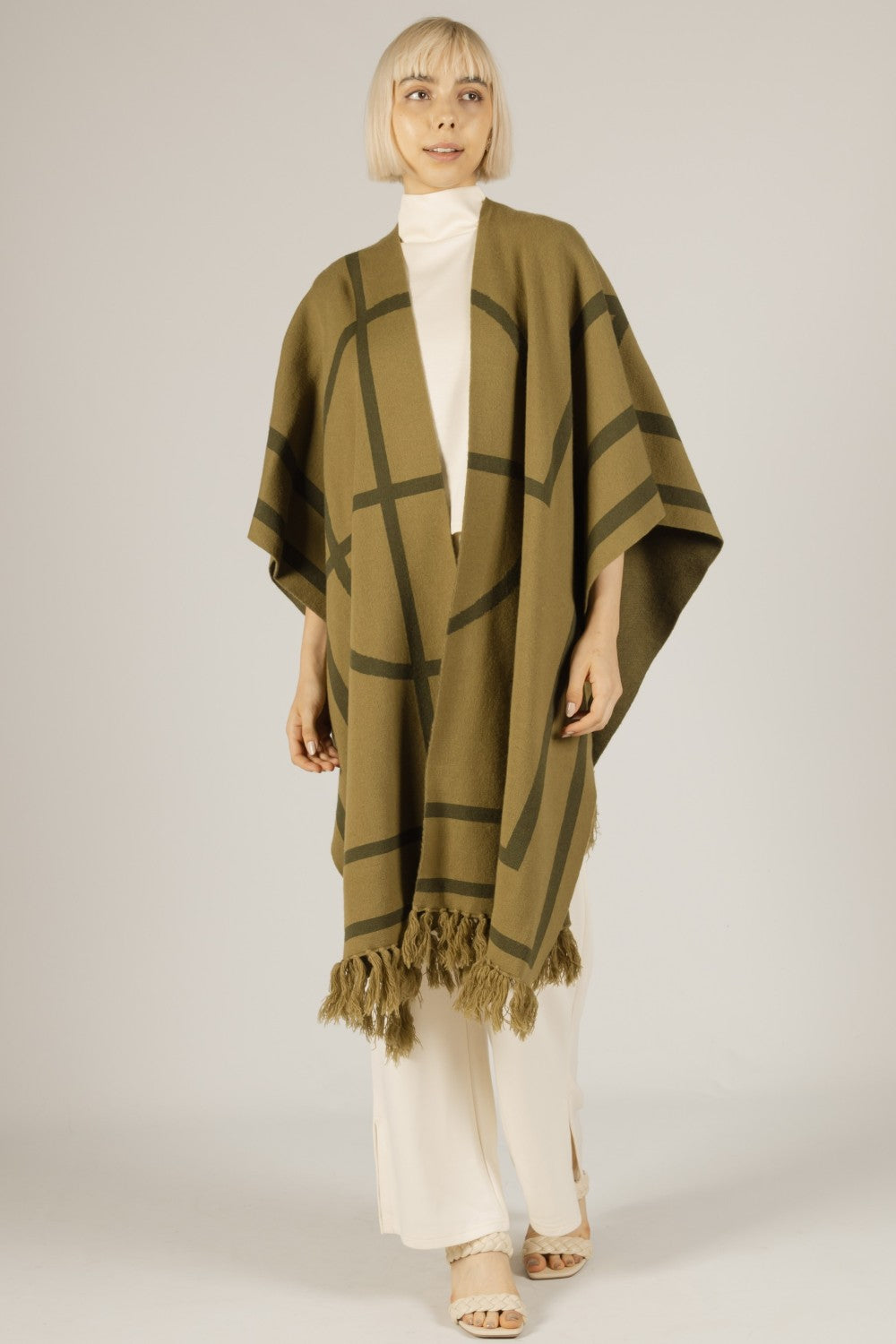 Sage Geometric Fringe Shawl