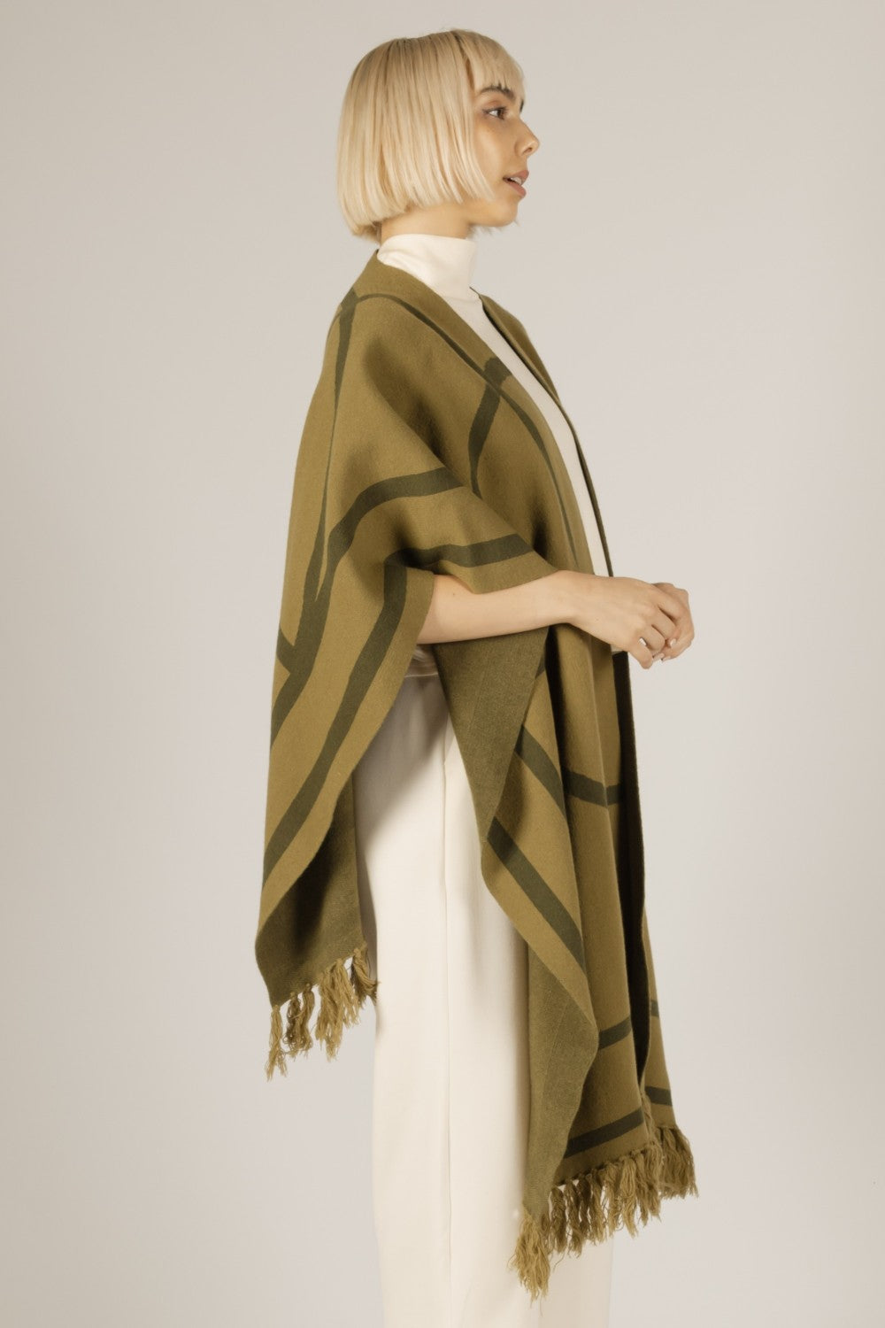 Sage Geometric Fringe Shawl