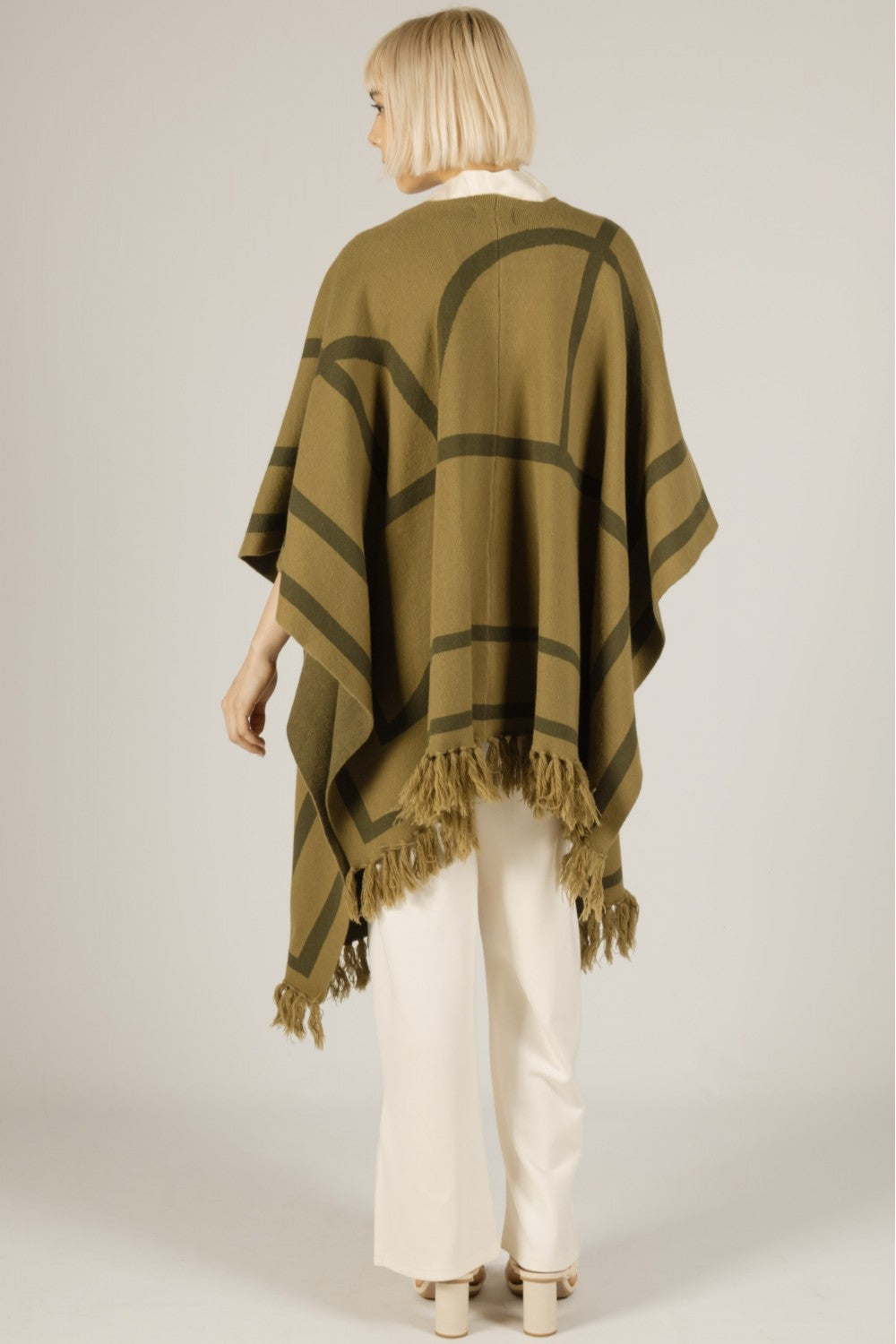 Sage Geometric Fringe Shawl