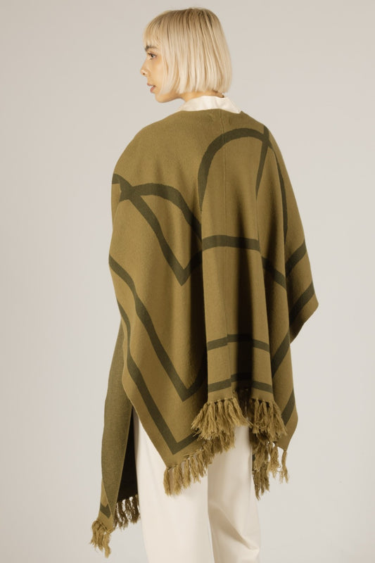 Sage Geometric Fringe Shawl