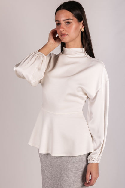 Simply Sophisticated Satin Sleeve Top — Ivory