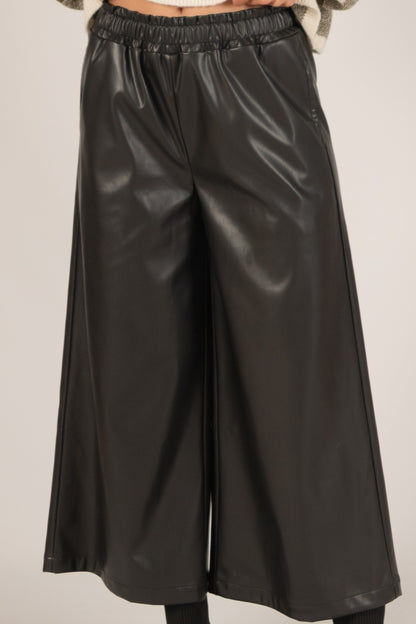 Faux Leather Black Culotte Pants