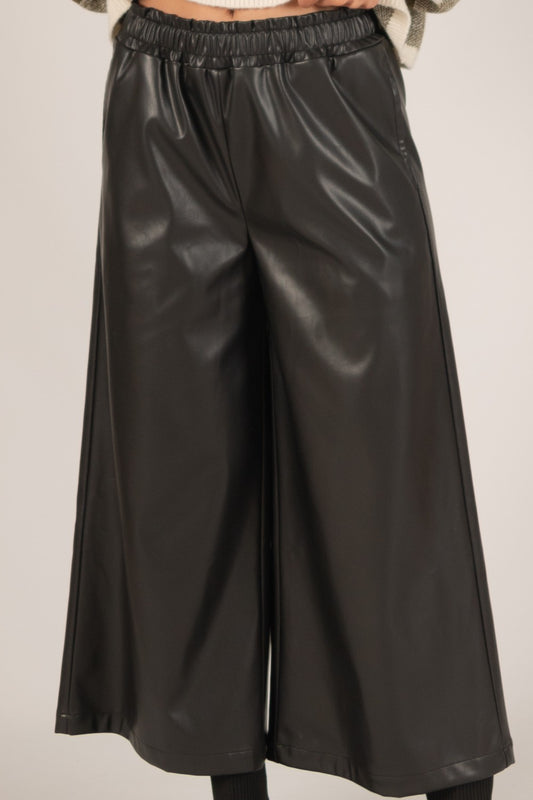 Faux Leather Black Culotte Pants