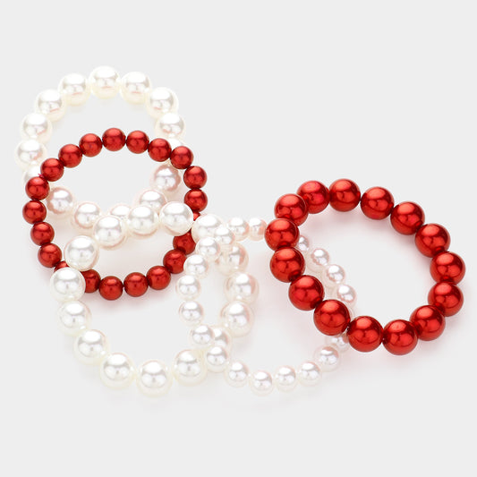 Pearly Red and White Bracelets