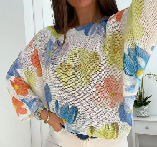 Yellow Floral Knit Printed Sweater