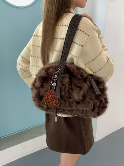 Chocolate Wild Luxe Faux Fur Shoulder Bag