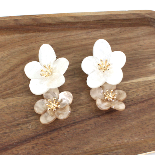 Ivory Tiered Floral Drop Earrings