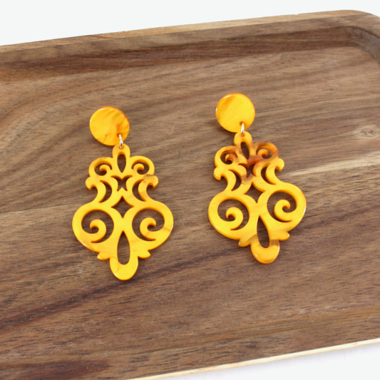 Mustard Ornate Drop Earrings