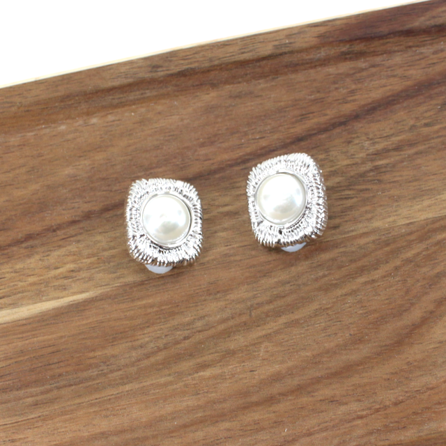 Silver Squared Pearl Clip-Ons