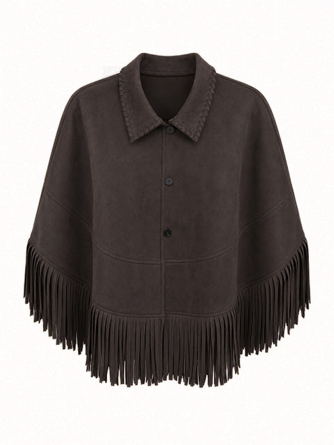 Chocolate Suede Fringe Cape