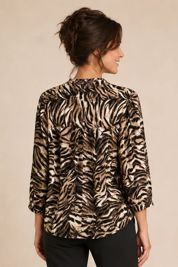 Wildly Chic Animal Print Henley Blouse