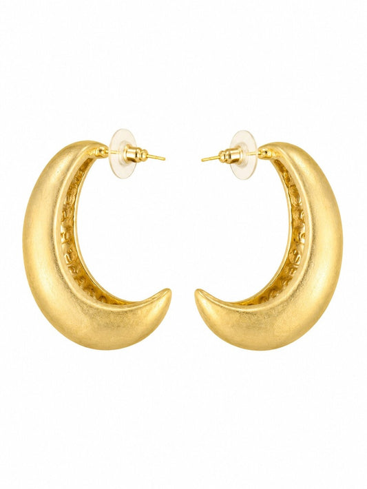 Golden Sculpted Crescent Hoop Earrings