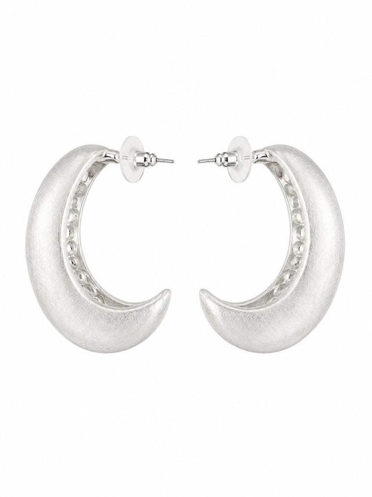 Silver Sculpted Crescent Hoop Earrings