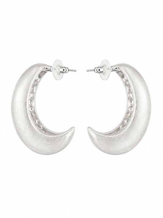 Silver Sculpted Crescent Hoop Earrings