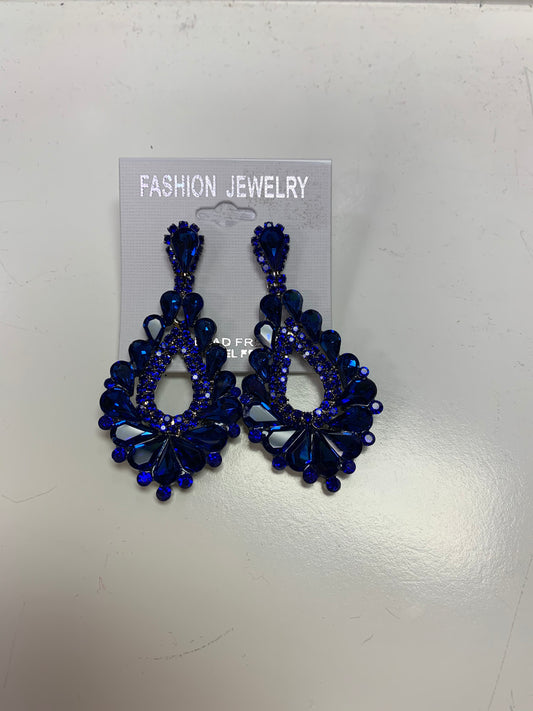 Blue Bling Clip Earrings