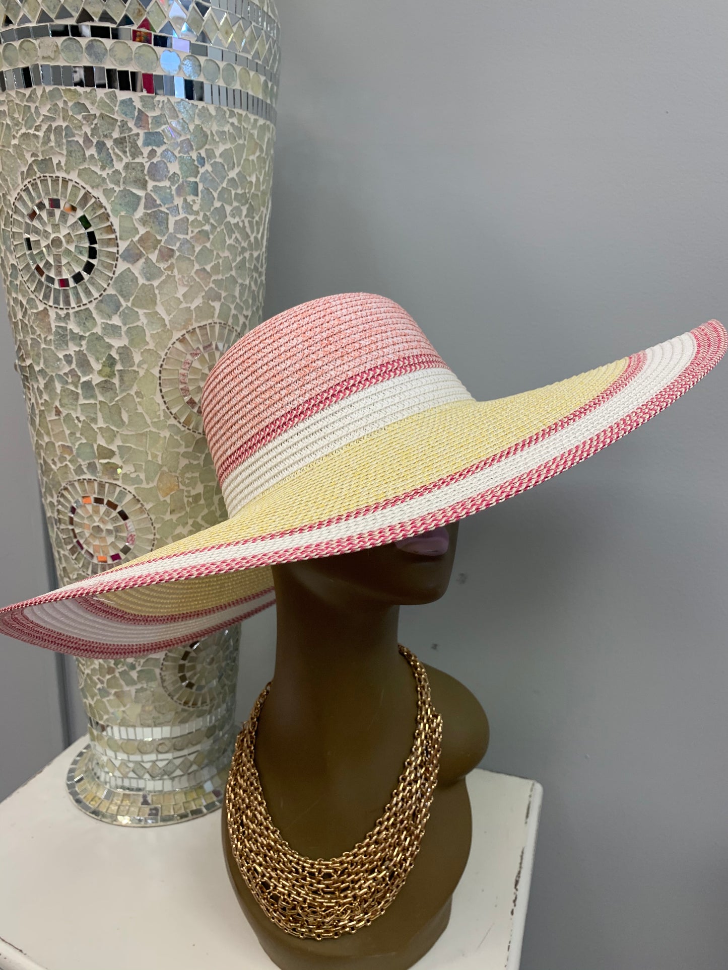 Pink and White Straw Hat