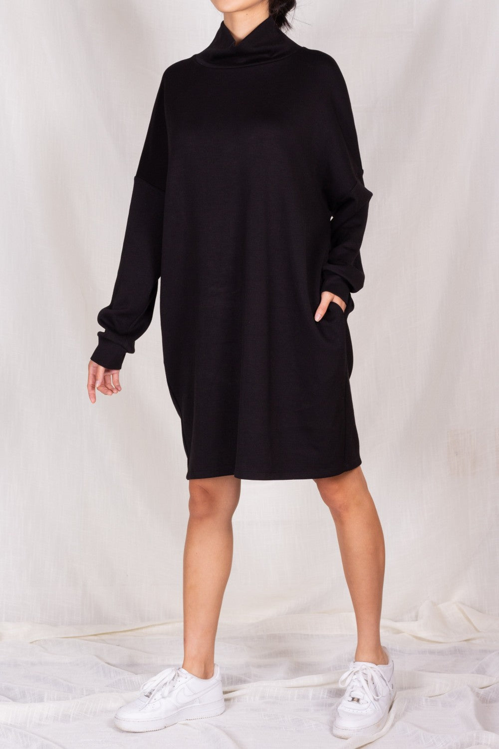 Comfy Cowl Neck Black Dress