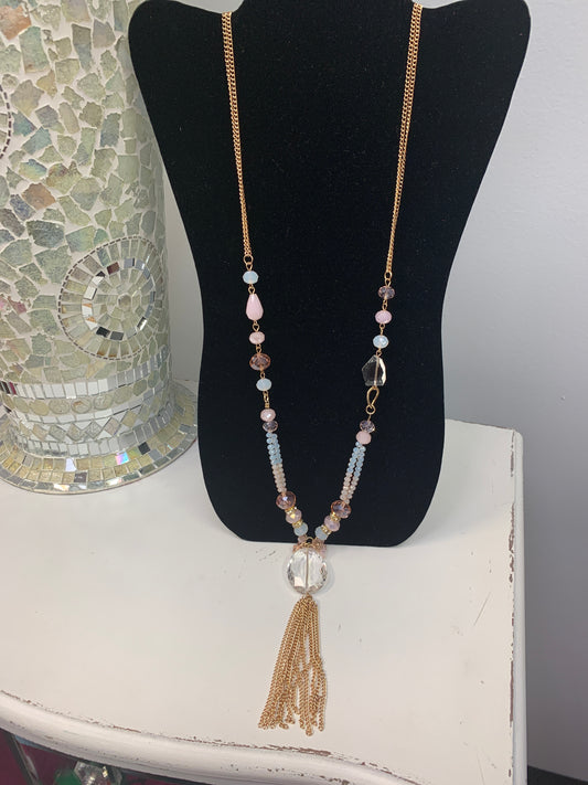Pink Gold Tassel Necklace