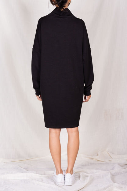 Comfy Cowl Neck Black Dress